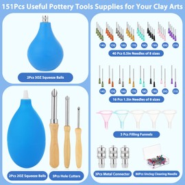 Jupwalz 151 Pcs Pottery Tools Supplies Ceramic Precision Applicator, 3 Ounce Slip Trailer Bottle and 8 Sizes Precision Needle Tip for Pottery Ceramic Glaze, Clay Tools and Supplies Set
