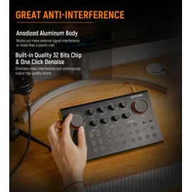 Synido Podcast Equipment Sound Card, Audio Interface Mixer with Pro-preamp, 48V Phantom, 9 Customize Sound Pads, XLR, 1/4", 1/8" Inputs for Live Streaming/Music Recording/Gaming/PC/Guitar, Black