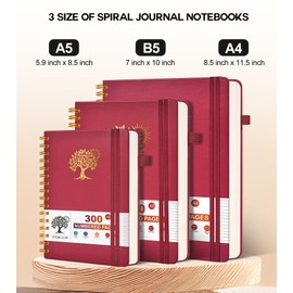 Large Spiral Notebook Journal for Women Men - 300 Numbered Lined Pages, College Ruled, A4 Hardcover Spiral Bound Notebook for School, Work, Note Taking, Writing, Leather Spiral Journal 8.5"x11"