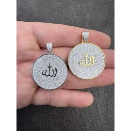 Harlembling MOISSANITE Real Silver / 14K Gold Allah Medallion Islamic Necklace Passes Tester - 14k Gold
