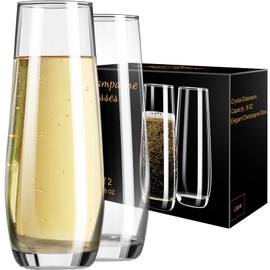 PARACITY Stemless Champagne Flutes 8 oz, Cocktail Glasses, Champagne Glasses Set of 2, Gift for Birthday, Wedding, Christmas