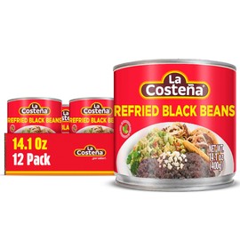 La Costeña Refried Black Beans - Ready-to-Eat Canned Refried Beans for Mexican Food, Mexican Rice, Nacho Bean Dip, Bean Burrito, Burger, Carne Asada, Fajita & Taco Seasoning - 14.1oz, 12 Pack Cans