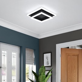 EIDISUNY Modern LED Ceiling Light, Hallway Flush Mount Ceiling Light, 32W, 6000K, Black Square Hallway Lighting Fixtures for Living Room Kitchen Bedroom (Black)