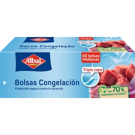 Albal Freezer Bags, 3 Litre, Made with 70% Recycled Materials, Triple Layer, Durable, Reusable, Recyclable, 40 Medium, BPA Free