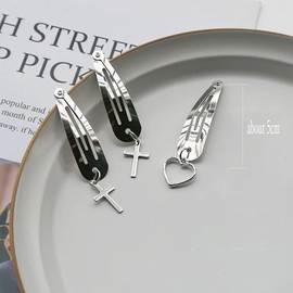 TseenYi Cross Snap Hair Clip Heart Hair Snap Clip Barrette Clip Cross Heart Pendant Hair Clips Silver Metal Hair Clip Crucifixion Bang Clip Side Clip Hair Accessories for Women and Girls Gifts