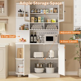 Yeyawomy 71 Inch Tall Pantry Storage Cabinet, Kitchen Pantry Cabinet with Microwave Stand, 4 Doors Cabinet and 5 Tief Shelf, Multi-Functional Organizers for Dining Room, Living Room, Washroom, White