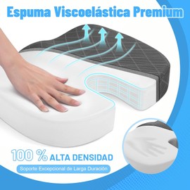 Cojin Ortepedico de Memory Foam para Asientos con Base Antideslizante, Cojín Ortopedico para Silla de Oficina Alivio para Dolor de Ciatica, Espalda y Coxis, Cojin Ergonomico para Silla para Coche