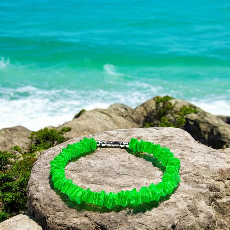 BlueRica Mint Green Puka Shell Chips Necklace & Anklet Set