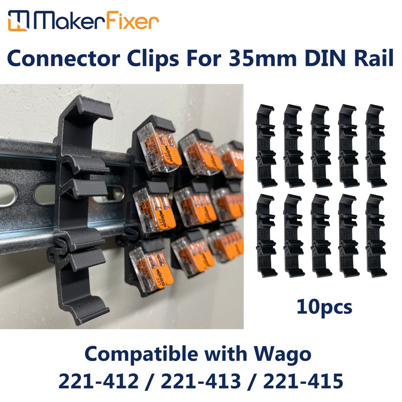 10pcs DIN Rail Mounts for Wago 221 Connectors 3D Printed