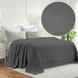 Superior Nobel Cotton Blanket, for Picnic, Beach, Traveling or Camping, Bedroom Essentials, Cover for Bed, Couch, Lounging, Textured Jacquard, Classic Chevron Woven Blanket, King, Charcoal