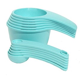 Tupperware Measuring Mates Set Cups and Spoons in Aruba Blue