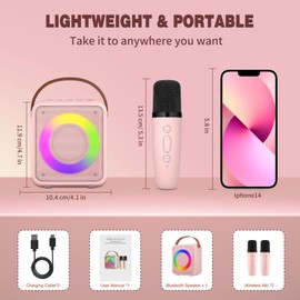 Ankuka Karaoke Toys for Kids & Adults with 2 Microphones, Portable Karaoke Machine with LED Light and Voice Changing Effects, Gifts for Age 3-18 Kids Boys Girls Families Birthday Party (Pink)