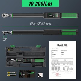 LLAVETOR Digital Torque Wrench, 3/8 Torque Wrench, 7.38-147.5 Ft-lbs/10-200 N.m, ±2％ Torque Wrench with Buzzer & LED Indicator for Automotive Motorcycle & Bicycle