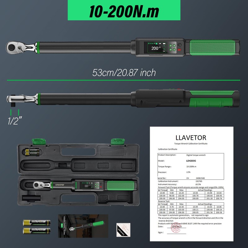 LLAVETOR Digital Torque Wrench, 3/8 Torque Wrench, 7.38-147.5 Ft-lbs/10-200 N.m,