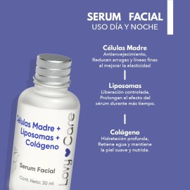 LOVY CARE Serum Facial Células Madre + Liposomas + Colágeno, 30 ml, Rejuvenecedor, Hidratante y Tratamiento Antiarrugas