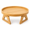 Bamboo Sofa Armrest Tray Table, Clip-On Round Couch Tray for