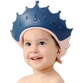 FUNUPUP Shower Cap Children Baby Adjustable Crown Shape Hair Washing Child Protection Shield Shampoo Protection Baby Visor for Eyes and Ears (Crown Blue)