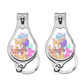 Ruhuayoupin Nail Clippers Set Ｍultifunction Toenail Clippers with Key Chain Travel Cute Finger Nail Cutter for Men Women with File Fashion Stainless Steel Fingernail Trimmer (Color Butterfly)