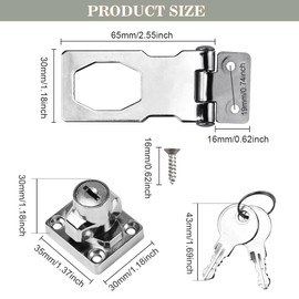 TOP-VIGOR 2.5 Inch Keyed Hasp Lock and Staple with Padlock, Heavy Duty Shed Lock Door Lock Hasp Safety Twist Knob Locking for Cabinets Drawer Gate, Silver