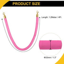 WorkBless Velvet Queue Barrier Rope 4Ft Light Pink with Golden Snap Hooks for Crowd Control (2-Pack)