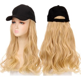 Hat Wigs for Women Baseball Cap Wig with Hair Extensions Long Corn Wave Hair Adjustable Cap with Attached Synthetic Hairpiece (20 inch)