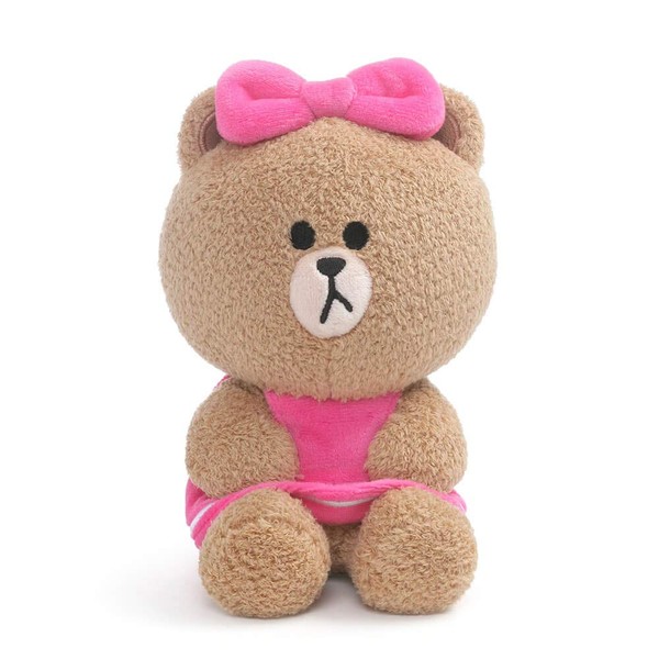 GUND LINE Friends Choco Standing Plush Stuffed Animal Bear, Pink & Brown, 7"