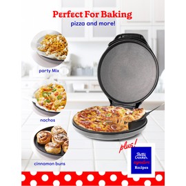 Betty Crocker Pizza Maker Plus, 12" Indoor Electric Grill, Nonstick Griddle Pan for Pizzas, Quesadillas, Tortillas, Nachos and more, 12" Electric Griddle for Delicious Meals and Snacks, Silver