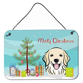 Caroline's Treasures BB1577DS812 Christmas Tree and Golden Retriever Wall or Door Hanging Prints Aluminum Metal Sign Kitchen Wall Bar Bathroom Plaque Home Decor, 8x12, Multicolor