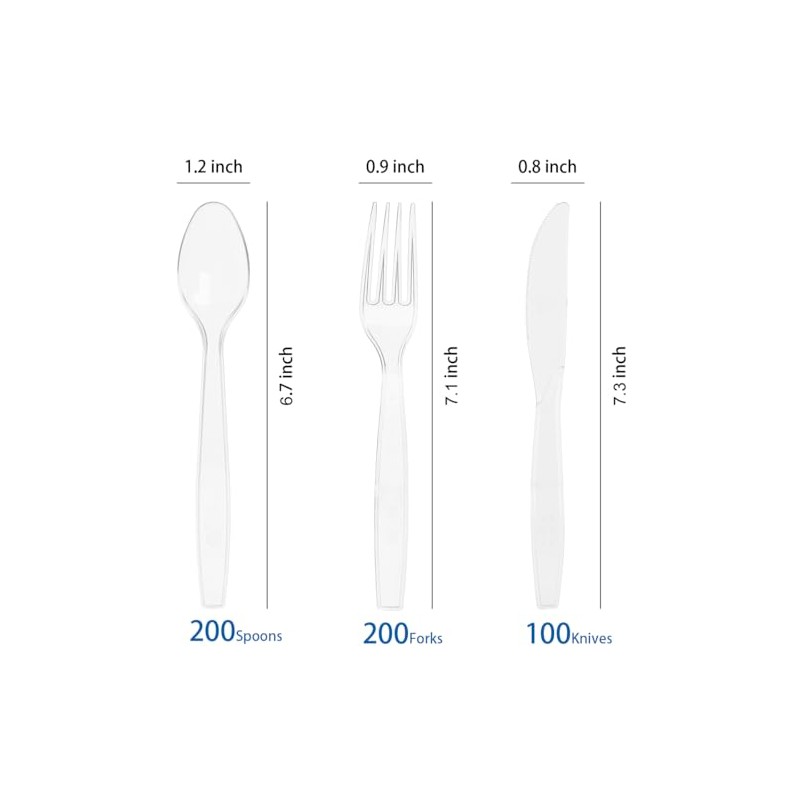 MOACOCK 500 Count Extra Heavy Duty Plastic Silverware, 200 Forks,