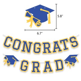 Congrats Grad Banner Graduation Party Banner Decoration Hanging Garland High School College Backdrop Supplies Blue Yellow