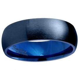 Fantasy Forge Jewelry Classic Dark Navy Blue Ring Mens Womens Stainless Steel Wedding Band 6mm Size 9