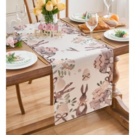 Vorysum Table Runner Modern Rabbit Table Runner Flowers Easter Eggs Spring Easter Table Runner Dining Table Decoration Flower Festive Table Mats Runner Set for Dining Table Party 40 x 180 cm