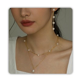 SmileBelle Pearl Set Jewelry for Women Dainty Pearl Necklace and Earring Set for Bridal with Layered Necklace Dangling Gold Pearl Earrings as Bridesmaid Jewelry Prom Wedding Birthday Gifts