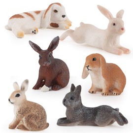 LC JoyCre - Juego de 6 cifras de conejo para decoración de pasteles, mini juguetes de plástico para niños de Pascua, conejitos de animales de granja para niños pequeños