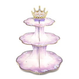 Cheerland - Soporte para cupcakes de color morado para niñas, decoración de fiesta de cumpleaños, decoración de fiesta de cumpleaños, lavanda con corona floral temática de la mayoría de edad,