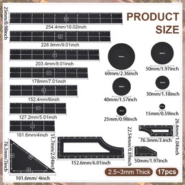 BENECREAT 17Pcs Black Objective Point Markers, Acrylic Objective Makers Ruler Set War Games Measuring Ruler, Round Objective Marker Gaming Accessory for Tabletop Wargames