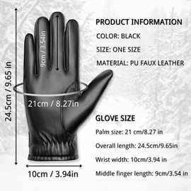 LUFFLOK Mens Black Gloves PU Faux Leather Touchscreen Casual Outdoor Gloves with Soft Warm Thermal Padded Lining, Driving Gloves for Men and Women in Cool Weather, Autumn, Winter (BLACK)