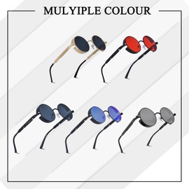 besbomig Classic Retro Steampunk Sunglasses Men Women Round Sunglasses Men's Steampunk Glasses Sunglasses Polarised Goggle UV400 Protection Rave Glasses Quick Glasses, Silver Frame / Grey Lens