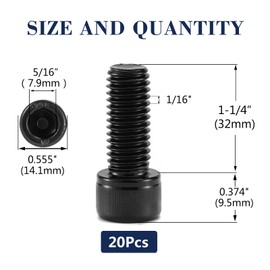 3/8-16 x 1-1/4" Socket Head Cap Screws Bolts, 20Pcs 304 Stainless Steel 18-8, Allen Socket Hex Drive, Full Thread, Black Oxide by SG TZH(with Hex Spanner)