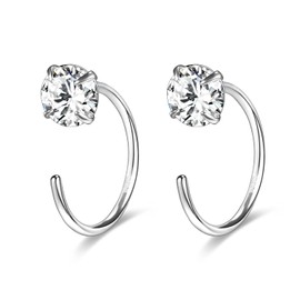 AoedeJ Small Sterling Silver Half Hoop Earrings Open Hoop Earrings Sleepers Tiny Huggie Hoop Cartilage Earrings for Women (Round CZ)