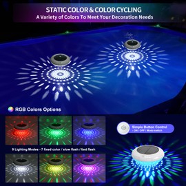 LENONE Solar Floating Pool Lights, 6.5“ RGB Color Changing Pool Lights That Float w/Dynamic Lighting Effects, Waterproof Swimming Pools Light, Float or Hang Solar Floating Light for Pools Garden(1)