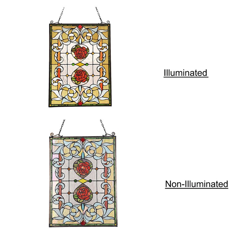 RADIANCE goods Floral Tiffany-Glass Window Panel 24" Tall