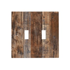 Brown Wooden Plank Double Toggle Wall Plate 2 Gang Light Switch Cover Decorative Electrical Switchplate Faceplate for Bedroom Living Room Bathroom Home Decora