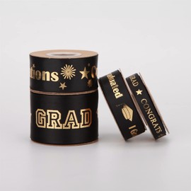 Meseey Graduation Ribbon Congrats Grad White and Gold Satin Ribbon Use for Gift Wrapping,Graduation Party Decoration (set1)