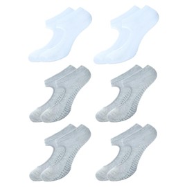 BALENZIA Pilates Grip Socks Women |Pack of 6| Yoga Accesorries Grip Barefoot Hospital Walk|Ballet Dance Anti Slip Non Skid Sock, 2 White, 4 Grey, 6-9