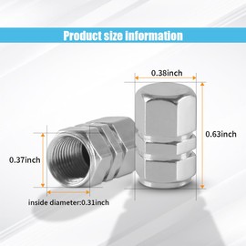 4PCS Car Tire Stem Valve Caps, Auto Hexagon Shape Dustproof Tire Cap Wheel Tire Valve Covers, Car Leak-Proof Air Protection Accessories for Cars, SUVs, Motorcycles, Bikes (Silver)