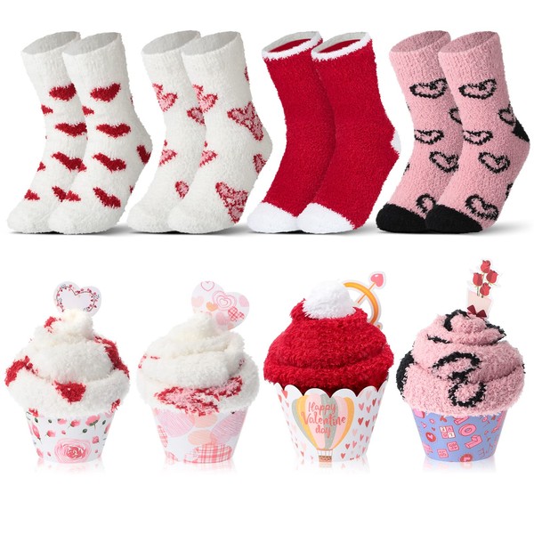 Jeyiour 4 Pairs Valentine's Day Cupcake Socks with Gift Boxes