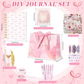 Tenceur DIY Journal Diary Pack Scrapbook Kit Stationery Diary Supplies Cute Pink Preppy Bow Coquette Notebook Journal Art Crafts Kit for Birthday Holidays Ideal Gifts for Women Teen Girls