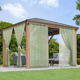 KYMRose Outdoor Sheer Curtains for Patio - 2 Layer Waterproof Voile Sheer and Breathable Mesh Net Privacy Added Light Filtering Curtain for Porch Yard Pergola, 2 Panels Olive Green 52W x 84L Inch