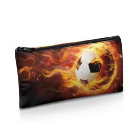 Wnbucioht Boys Pencil Case Soccer Print Pen Bags for School Kids Big Capacity Stationery Organzier Flame Soccer Print Pencil Box Pencil Pouch Holder for Teens Adults School Office Supply